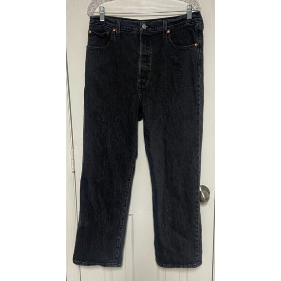 Levi's Jeans Women's 32 Well Worn Black Ribcage Straight Ankle Button Fly - Picture 2 of 15